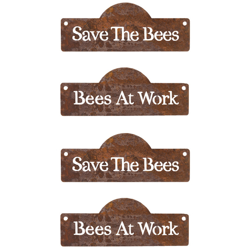 4x Sign Bees 20x8cm Rust Rectangle Hanging Wall Ornament - Assorted