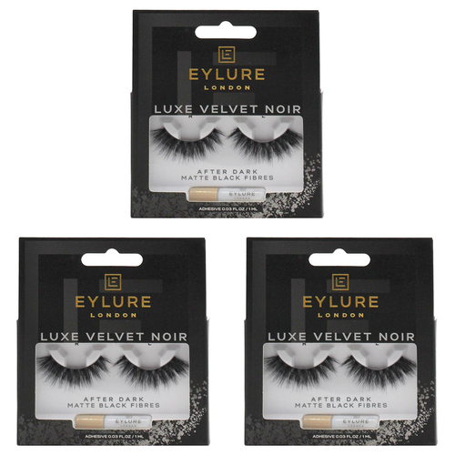 3PK Eylure London Luxe Velvet Noir Lashes Set - After Dark Matte Black Fibres