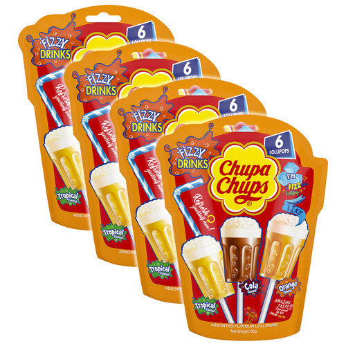 4x 6pc Chupa Chups Fizzy Drinks Flavoured Lollipops 90g