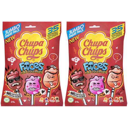 2x 35pc Chupa Chups Faces Flat Lollipops 210g