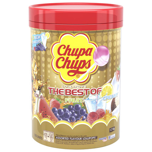 100pc Chupa Chups The Best of Jar Cola/Fruit/Creamy Assorted Lollipops 1.2kg