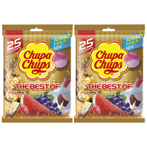 2x 25pc Chupa Chups The Best Of Bag Cola/Fruit/Creamy Lollipops 300g