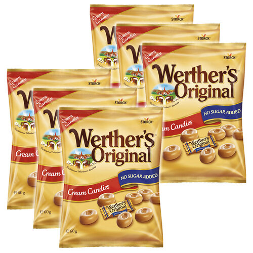 6PK Werthers Original No Sugar Added Cream Candies Bag 60g
