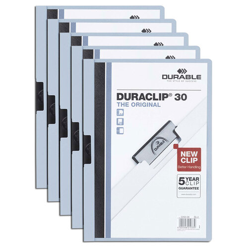5x Durable Duraclip 30-Sheet A4 Document File Folder - Blue