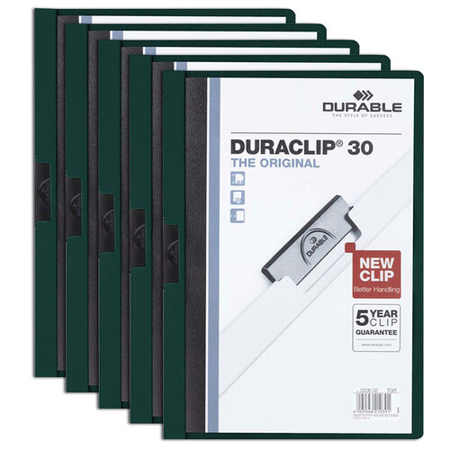 5x Durable Duraclip 30-Sheet A4 Document File Holder - Dark Green