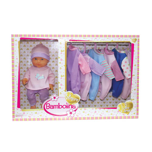 Bambolina 30cm Amore Doll with 6 Extra Dresses Kids Role Play Toy 2y+