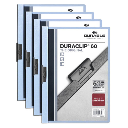 4x Durable Duraclip 60-Sheet A4 Document File Folder - Blue