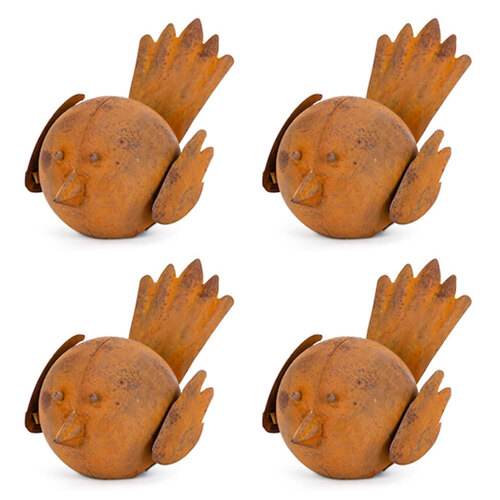4x Tweety 9cm Pot Sitter Rust Metal Garden Decor Small - Brown