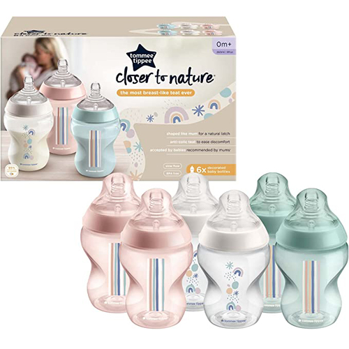 6x Tommee Tippee 260ml Closer To Nature Slow Flow Baby Bottles 0m+ Assorted