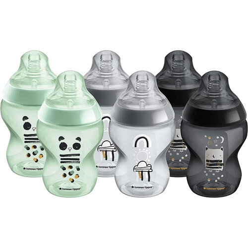 6x Tommee Tippee 260ml Closer To Nature Slow Flow Baby Bottles 0m+ Assorted