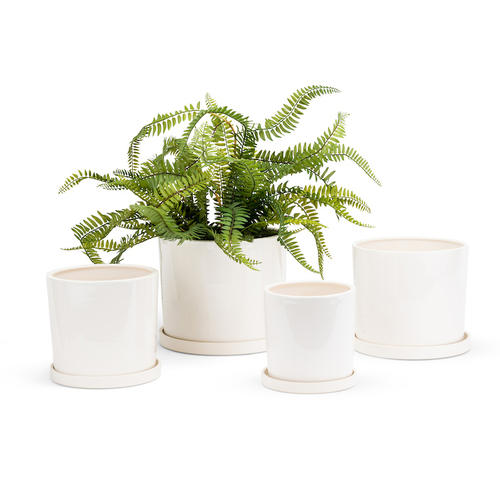 4pc Cylindrical Pot Planter w/ Saucer Set Garden Decor - White