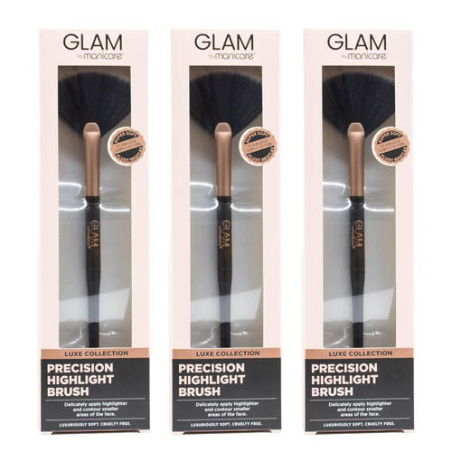 3PK Glam By Manicare Luxe Collection Precision Highlight Brush Beauty Makeup