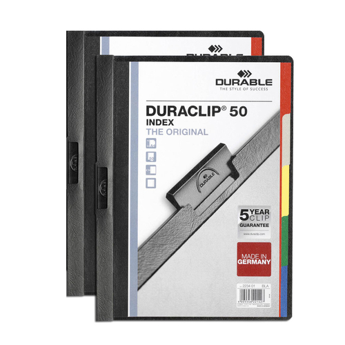 2x Durable Duraclip 5-Tab Index File A4 Document Folder - Black