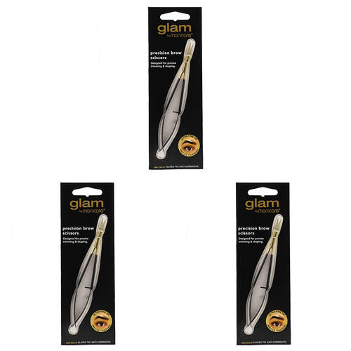 3PK Glam By Manicare Stainless Steel Precision Brow Grooming Scissors