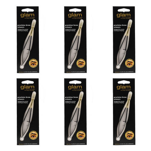 6PK Glam By Manicare Stainless Steel Precision Brow Grooming Scissors