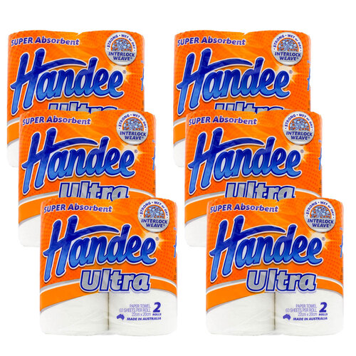 6PK 2pc Handee Ultra 60 Sheets Paper Towel - White 22.5x20.5cm