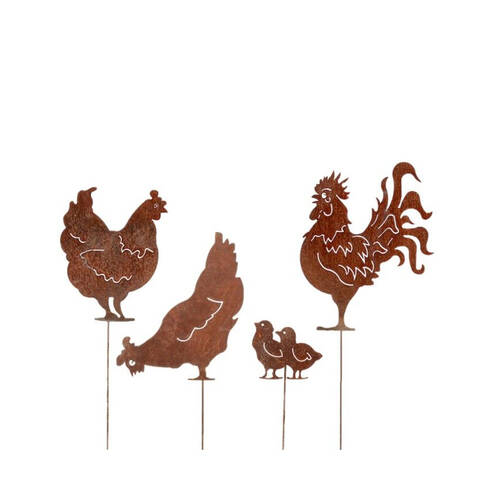 4pc Metal Stake Chicken Silhouette Garden Decor - Rust