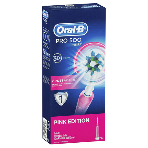 Oral B Electric Rechargeable Power Toothbrush Pro 500 CrossAction Pink Edition