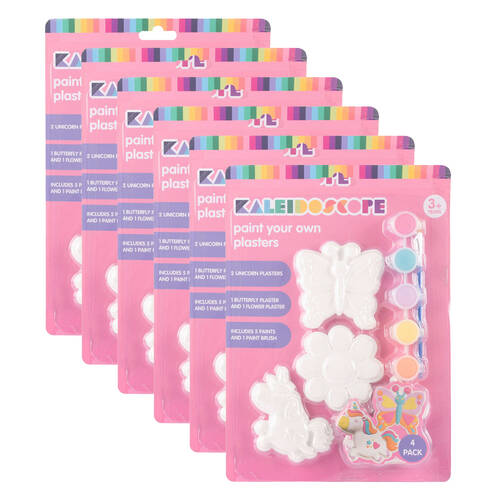 6x 4pc Kaleidoscope Paint Your Own Plasters w/ 5x Paints & Brush Kids Art Craft 3y+