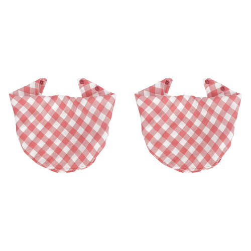 2PK Annabel Trends Muslin Neck Bib Gingham 30x30cm Rhubarb