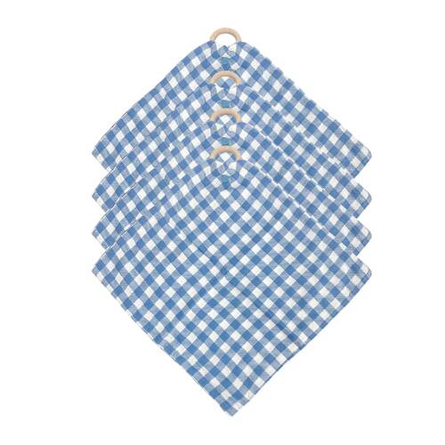 4PK Annabel Trends Muslin Security Blanket 32x32cm - Gingham Blue
