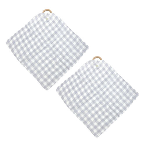 2PK Annabel Trends Muslin Security Blanket 32x32cm - Gingham Cool Grey
