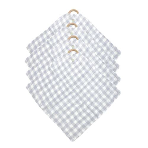4PK Annabel Trends Muslin Security Blanket 32x32cm - Gingham Cool Grey