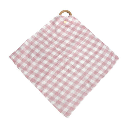 Annabel Trends Muslin Security Blanket 32x32cm - Gingham Pink Clay