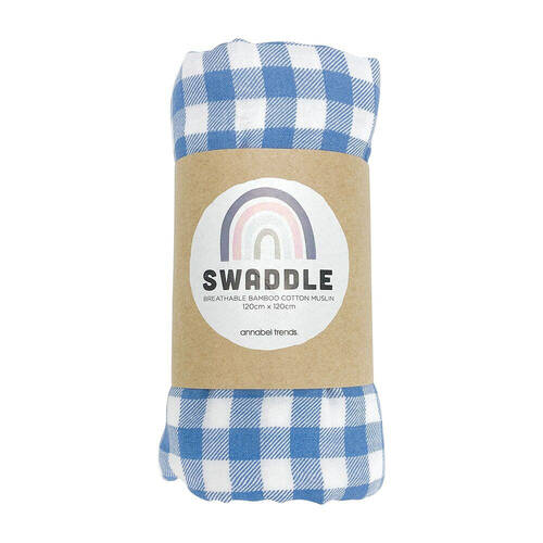 Annabel Trends Muslin Baby/Toddler Swaddle 120cm - Gingham Blue