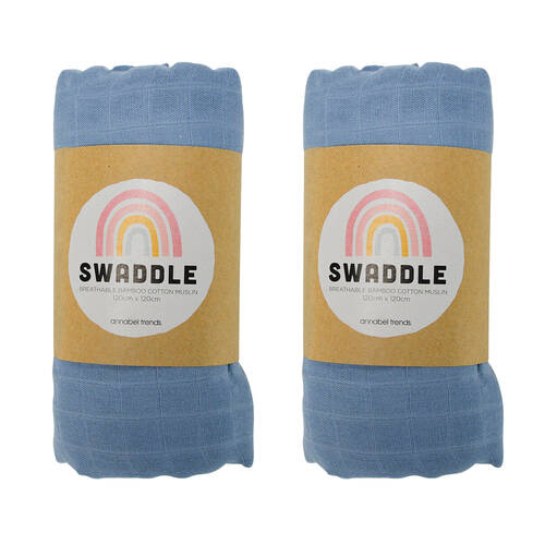2PK Annabel Trends Muslin Swaddle Baby 120x120cm - Blue