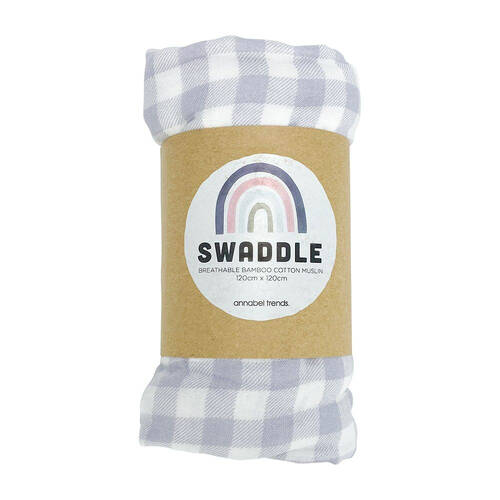 Annabel Trends Muslin Baby/Toddler Swaddle 120cm - Gingham Cool Grey