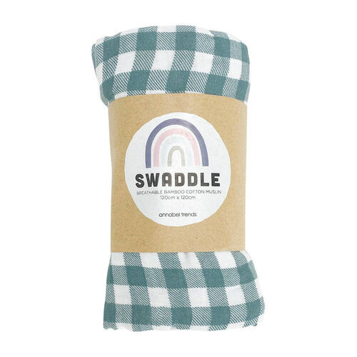 Annabel Trends Muslin Baby/Toddler Swaddle 120cm - Gingham Olive
