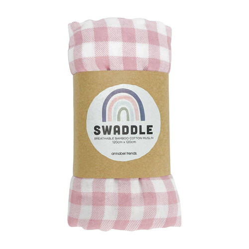 Annabel Trends Muslin Swaddle Baby 120x120cm - Gingham Pink Clay