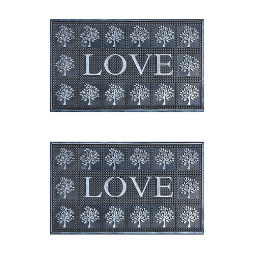 2PK Solemate Rubber Metallic Silver Love 45x75cm Stylish Outdoor Front Doormat