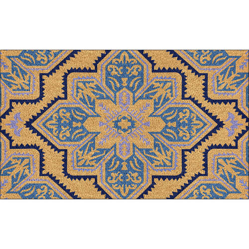 Solemate PVC Backed Coconut Coir Blue Mosaic Doormat 45x75cm