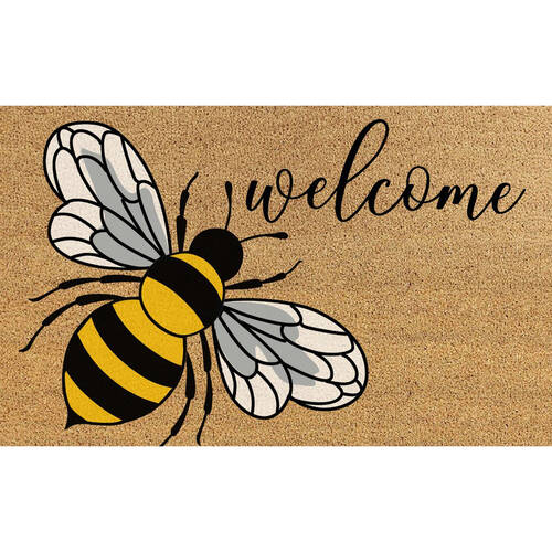Solemate PVC Backed Coconut Coir Bee Welcome Doormat 45x75cm