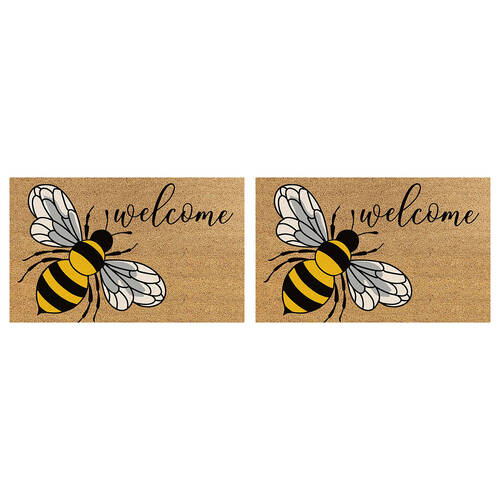 2PK Solemate PVC Backed Coconut Coir Bee Welcome Doormat 45x75cm