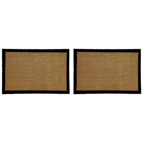 2PK Solemate PVC Backed Coconut Coir Black Border Doormat 45x75cm