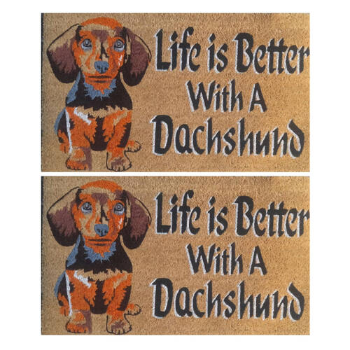 2PK Solemate Life is Better With A Dachshund Sausage Dog Coil Doormat 45x75cm