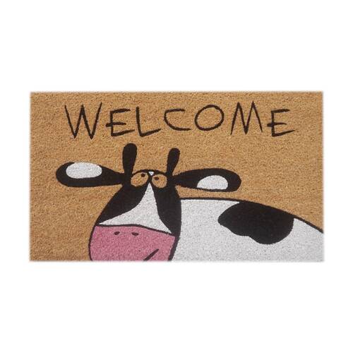 Solemate Coir Backed Cute Cow Farm Animal Welcome Doormat 45x75cm