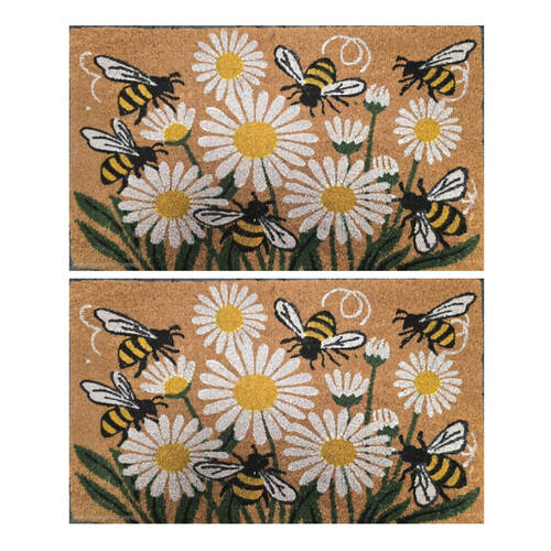 2PK Solemate Coir Back White Daisy Flower Bunch Doormat Welcome Mat 45x75cm