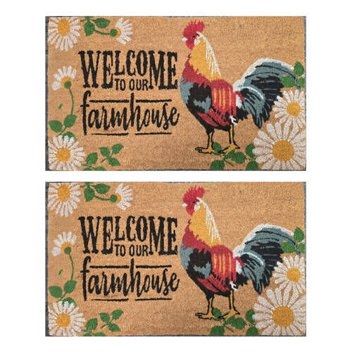 2PK Solemate Coir Backed Welcome To Our Farmhouse Chicken Doormat 45x75cm