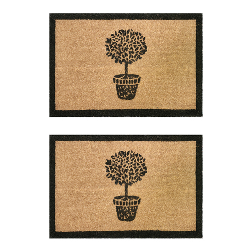 2PK Solemate Latex Bk Coir Topiary 40x60cm Stylish Durable Front Doormat
