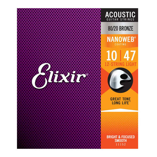 Elixir #11152 Acoustic Nano 80/20 Bronze Guitar 12-String 10-47 Light
