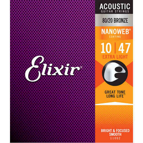 Elixir #11002 Acoustic Nano 80/20 Bronze Guitar String 10-47 Extra Light