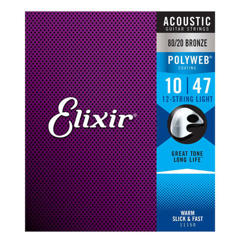 Elixir #11150 Acoustic Guitar Polyweb 12-String 80/20 Bronze 10-47 Light Gauge