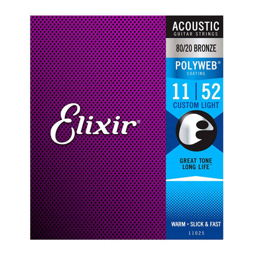 Elixir #11025 Acoustic Polyweb String 80/20 Bronze 11-52 Custom Light
