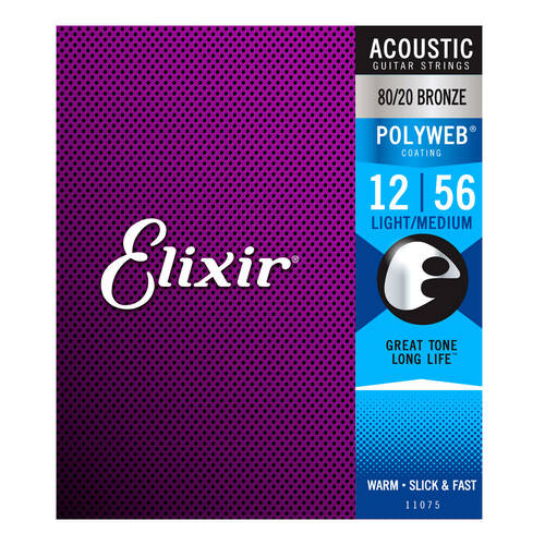 Elixir #11075 Acoustic Polyweb String 80/20 Bronze 12-56 Light Medium