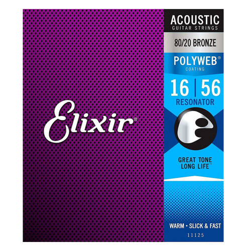 Elixir #11125 Acoustic Polyweb Guitar String 80/20 Bronze 16-56 Resonator