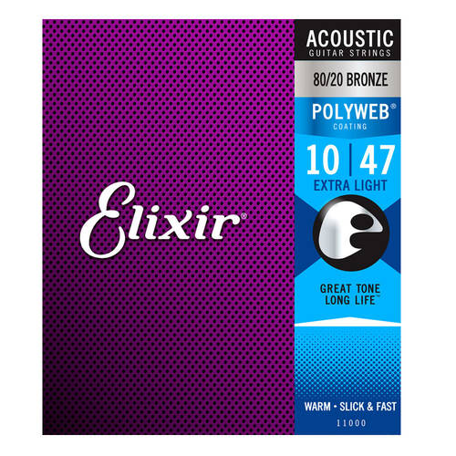 Elixir #11000 Acoustic Polyweb Guitar Strings 80/20 Bronze 10-47 Extra Light